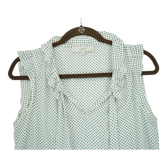 LOFT Black Beige Dot Print Tie‎ Neck Bow Sleeveless Blouse Top Size MP Petites - Picture 2 of 4